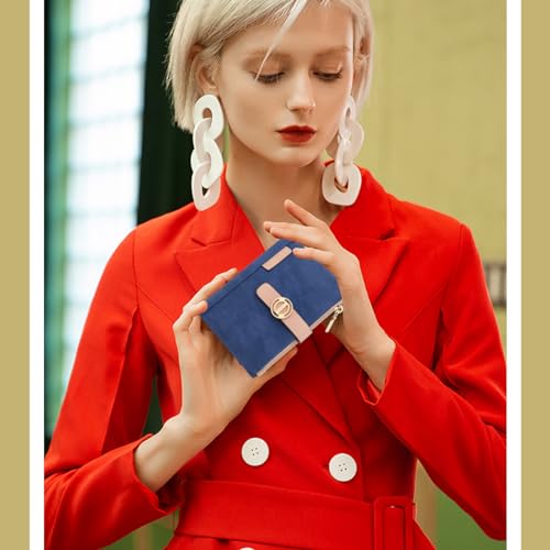 REETEE Portefeuille Femme PU Cuir Porte Monnaie Petit Format, Porte-Chéquiers et Cartes - Bleu Foncé