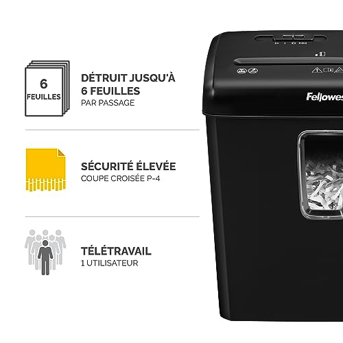 Fellowes Powershred FS-6C : Destructeur de documents P-4, coupe croisée, 6 feuilles, 15L