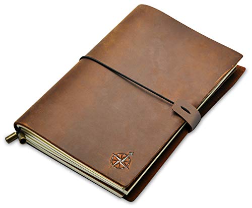 Carnet de Voyage en Cuir A5 Wanderings - Journal Rechargeable Fait Main, Idéal pour Écrivains et Voyageurs
