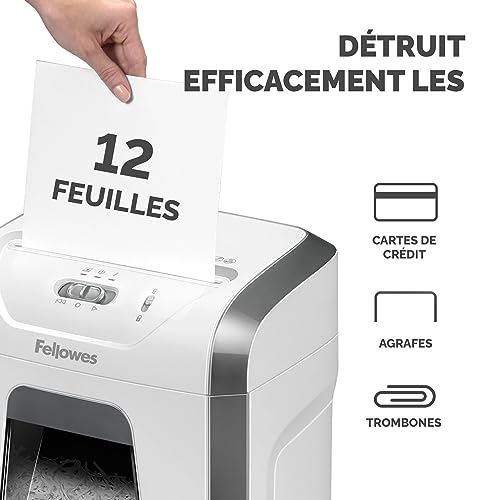 Fellowes Powershred FS-12C : Destructeur de Documents Personnel Coupe Croisée, Sécurité P4, 19L, 12 Feuilles