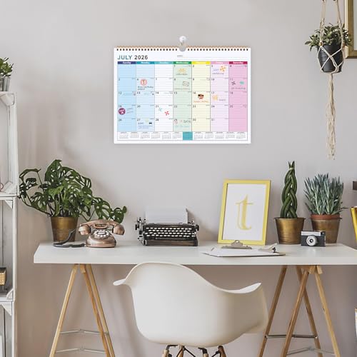 Calendrier Familial Mural A4 2026-2027 : Organiseur Mensuel avec Bobine et Autocollants de Planification
