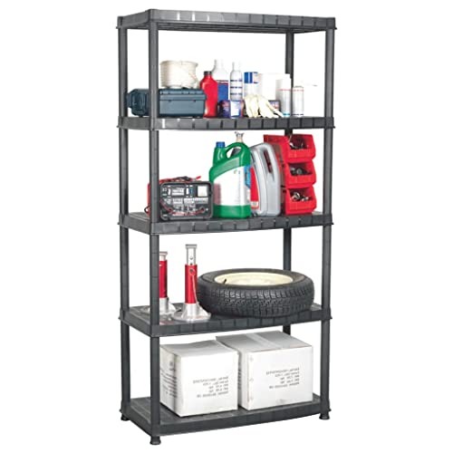 vidaXL Étagère de Rangement Polyvalente à 5 Niveaux en Plastique Noir 91,5 x 45,7 x 185 cm