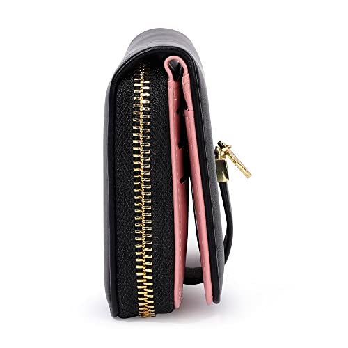 Pomelo Best Portefeuille Femme Cuir PU - Porte Monnaie Spacieux avec 12 Emplacements Cartes, Protection RFID, Design Classique Noir