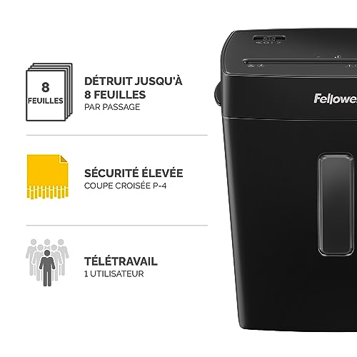 Fellowes FS-8C : Destructeur de documents coupe croisée pour usage individuel et télétravail