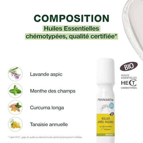 Pranarôm Aromapic Duo Roller Après-Piqûres Bio - Gel Apaisant et Rafraîchissant aux Huiles Essentielles
