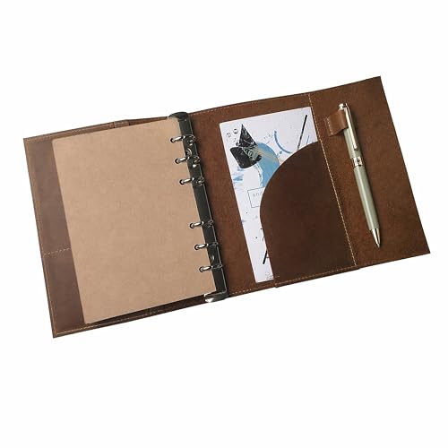 Classeur Agenda A5 en Cuir Véritable - Journal Rechargeable 6 Anneaux avec Poches, Style Filofax, Idéal pour Professionnels et Créatifs