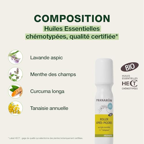 Pranarôm Aromapic Roller Après-Piqures Bio - Gel Apaisant aux Huiles Essentielles 15 ml