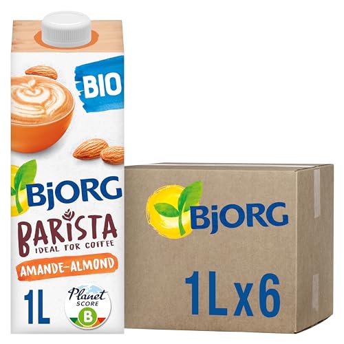 BJORG Lait d'Amande Barista Bio - Boisson Végétale Pauvre en Acides Gras Saturés - Idéal Café et Latte Art - 1L x 6