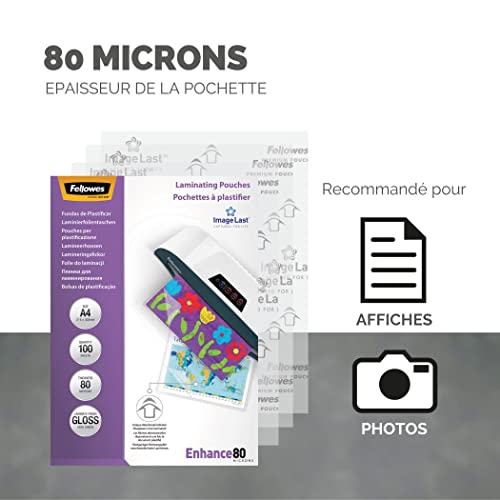 Fellowes Lot de 500 Pochettes de Plastification A4 80 microns - Technologie ImageLast pour la Protection de vos Documents et Photos