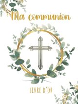 Livre d'Or Communion Eucalyptus Vert & Or - Grand Format Rigide 100 Pages Dorées Élégantes