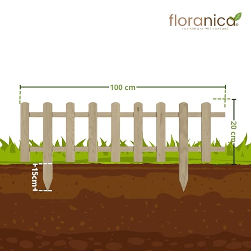 Floranica Clôture de Jardin Décorative en Bois de Pin - 20 cm x 100 cm, Non Traité