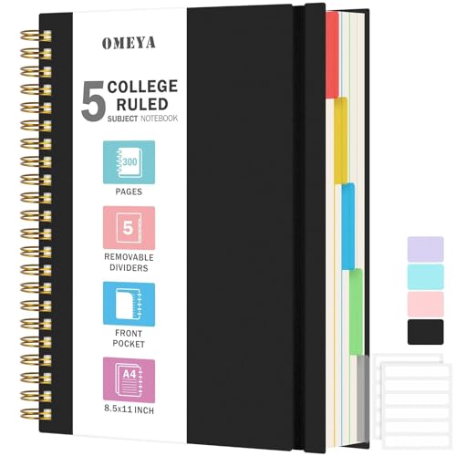 Carnet A4 OMEYA : Cahier ligné 300 pages 100 g/m² avec intercalaires amovibles, spirale résistante, idéal travail et école