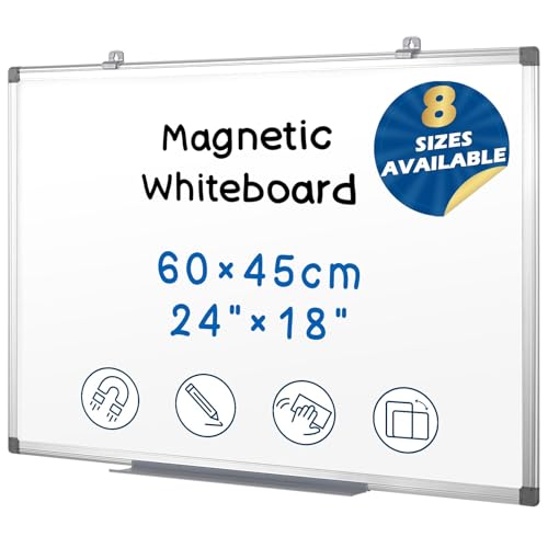 SWANCROWN Tableau Magnétique Blanc Effaçable 60x45 cm avec Cadre Aluminium - Idéal Bureau et École