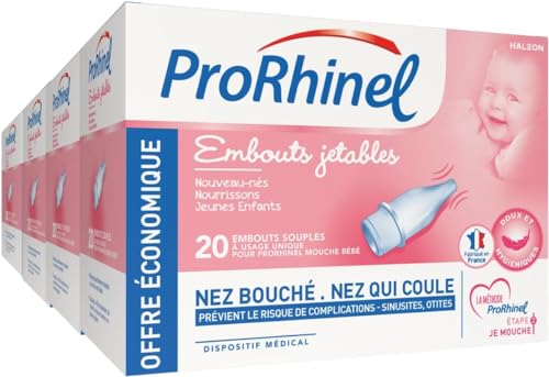 PRORHINEL - Embouts Jetables Souples pour Mouche-Bébé Manuel - Hygiène Nasale Bébé Dès la Naissance - Lot de 80 Embouts