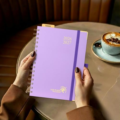 Agenda Semainier POPRUN A5 2026-2027 : Planificateur Vertical Scolaire 17 Mois, Couverture Rigide, Spirale, Règle-Signet, Papier 80g/m², Bleu Marine