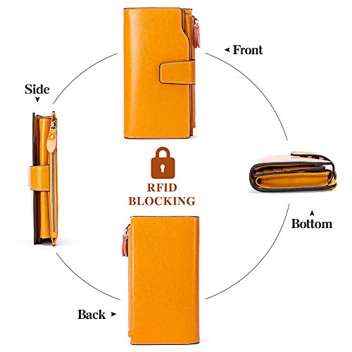 Sendefn Portefeuille Femme Cuir Véritable Grande Capacité RFID Blocage Fermeture Éclair