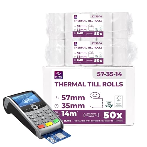 Rouleaux TPE Thermiques LYNNE - Lot de 50 Bobines pour Terminal de Paiement CB - 57x35x12mm - Sans BPA