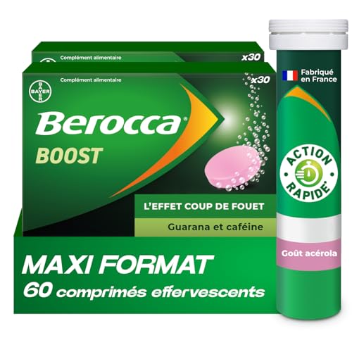 Berocca Boost - 60 Comprimés Effervescents Goût Acérola - Aide à la Concentration et à la Réduction de la Fatigue