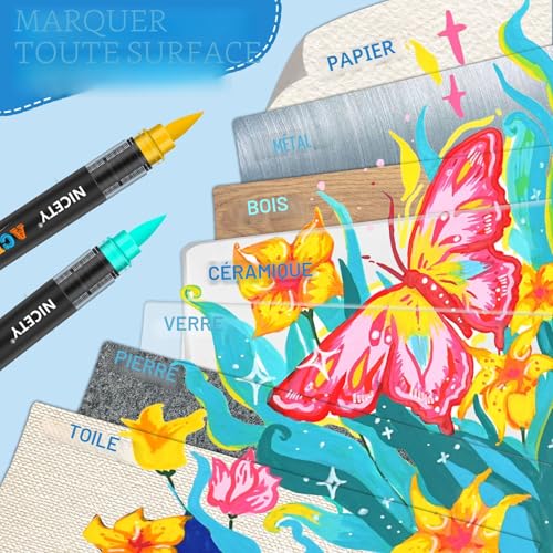 NICETY 180 Feutres Acryliques Pointe Pinceau Multi-Supports pour Artistes et Débutants