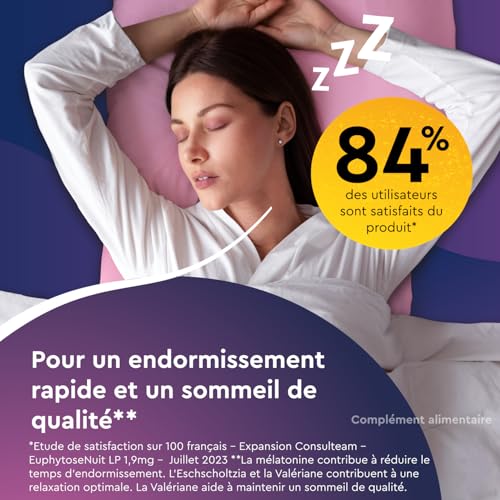 Euphytose Nuit LP Mélatonine 1,9 mg - Complément Alimentaire Sommeil Adulte - Favorise l'Endormissement et la Qualité du Sommeil - Libération Prolongée 8H - Valériane - 45 Nuits