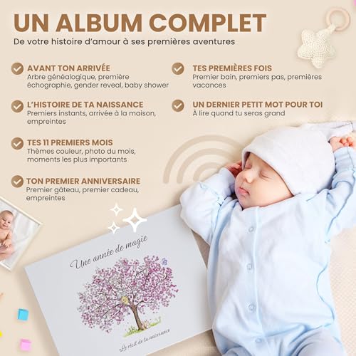 Livre de naissance bébé avec clé USB et pochon – Album photo souvenirs numérique et première tenue, idéal cadeau naissance fille et garçon