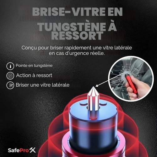Marteau d'urgence pour Voiture - Brise-vitre et Coupe-Ceinture - Outil de Sauvetage Compact pour Sécurité Routière