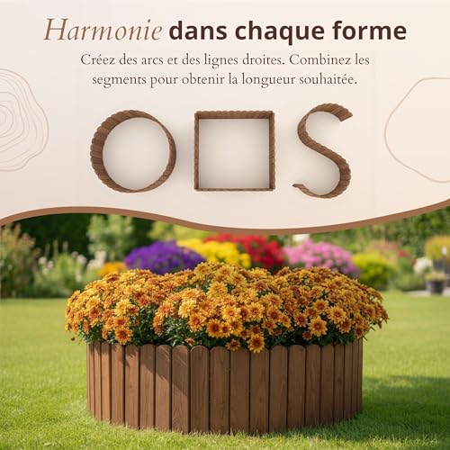 Floranica Bordure de Jardin Flexible en Bois Brun - 20 cm Hauteur, 200 cm Longueur