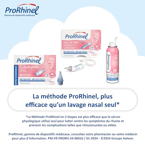 PRORHINEL - Embouts Jetables Souples pour Mouche-Bébé Manuel - Hygiène Nasale Bébé Dès la Naissance - Lot de 80 Embouts
