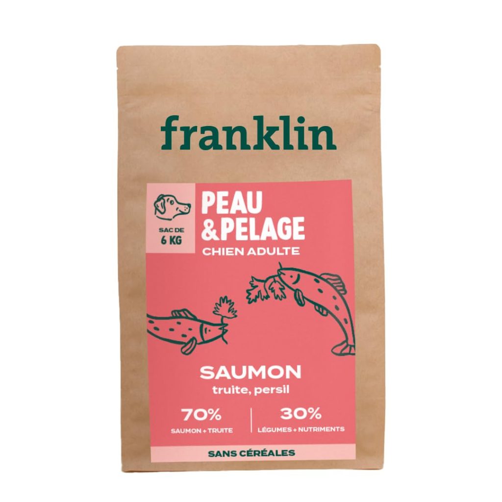 Franklin Croquettes Protéinées pour Chien au Saumon - 70% Poisson, Sans Céréales, Peau & Pelage - 6 kg