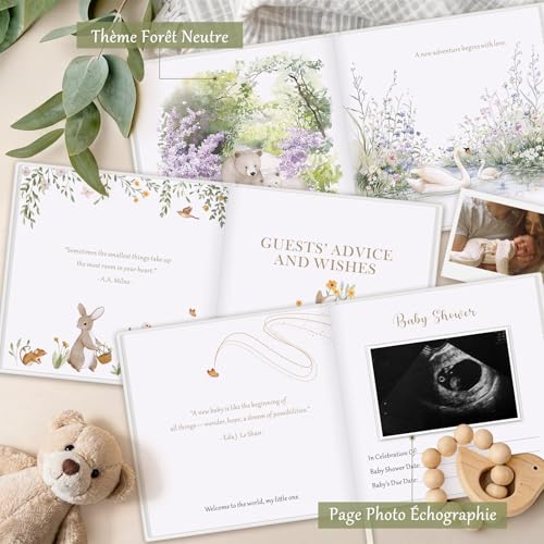 Lanpn Livre d'or Baby Shower Complet avec Stylo Doré - Album Souvenirs & Prédictions Bébé