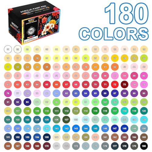 NICETY 180 Feutres Acryliques Pointe Pinceau Multi-Supports pour Artistes et Débutants