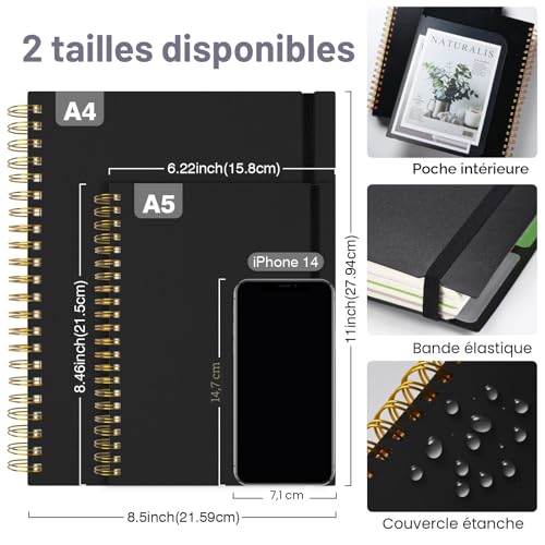 Carnet A4 OMEYA : Cahier ligné 300 pages 100 g/m² avec intercalaires amovibles, spirale résistante, idéal travail et école