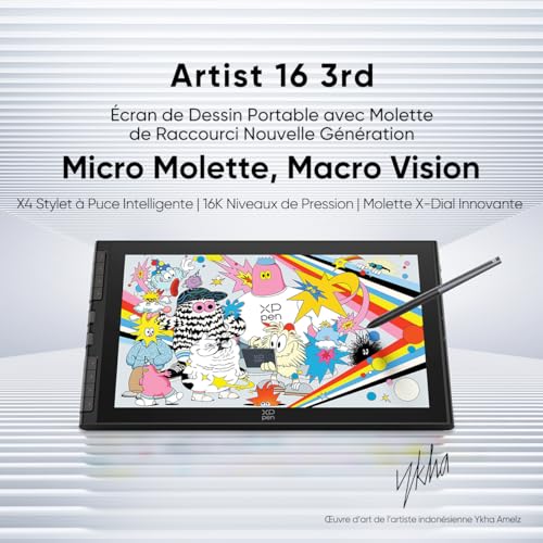 XPPen Artist 16 3rd Gen : Tablette Graphique 15.4" Full HD, Stylet X4 16K Niveaux, Molette X-Dial, 8 Raccourcis, Support Inclus - Compatible Windows, macOS, Android, ChromeOS, Linux