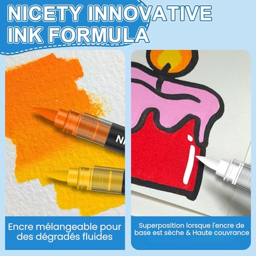 NICETY 72 Feutres Acryliques à Pointe Pinceau - Marqueurs Peinture Multi-Supports pour Artistes et Débutants