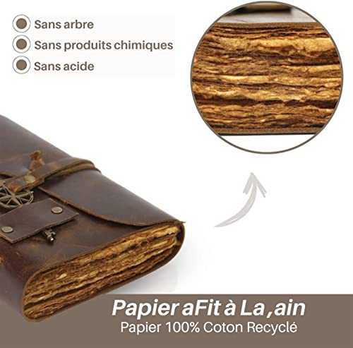 Journal en Cuir Vintage Wanderings 13x18 cm - Carnet Relié Main à Pages Irrégulières