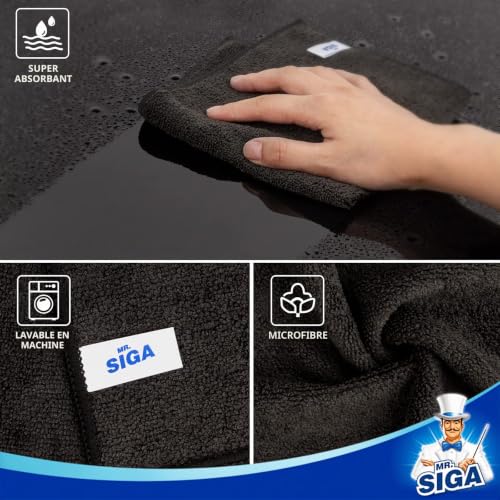 MR.SIGA 12 Chiffons Microfibre Ultra Doux Noir - Nettoyage Sans Rayures et Haute Absorption