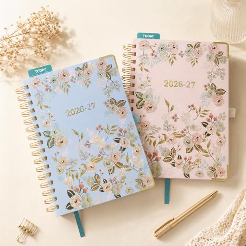 Agenda Scolaire A5 BEZEND 2026-2027 : Planification Journalière, Mensuelle et Annuelle avec Spirale et Couverture Florale