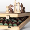 Jeu d'échecs magnétique pliable en bois A&A - 38,1 cm, pièces Staunton 7,6 cm, boîte en pin avec incrustation noyer/érable