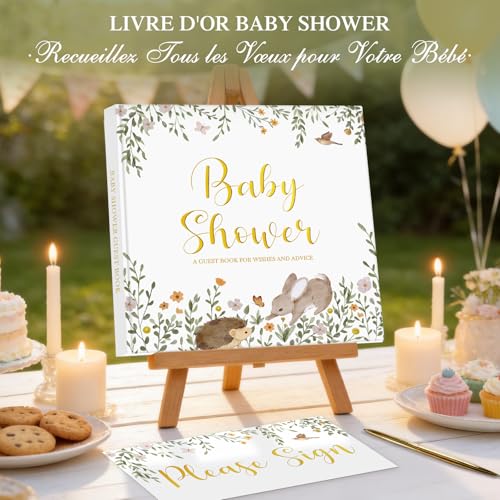 Lanpn Livre d'or Baby Shower Complet avec Stylo Doré - Album Souvenirs & Prédictions Bébé
