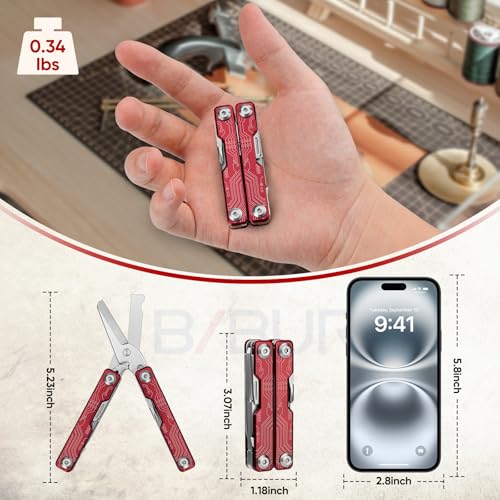 BIBURY Multitool EDC Rouge - Couteau Multifonction Compact avec Ciseaux, Brise-vitre, Tournevis, Lime - Gadget Essentiel et Cadeau Idéal pour Homme