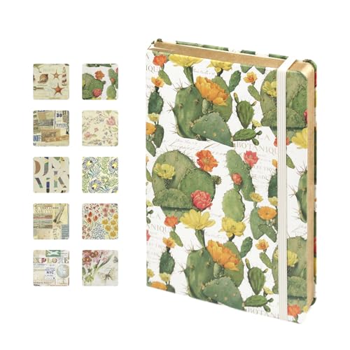 Carnet A5 Rigide Série Florence & Provence - 106 Pages Lignées, Fermeture Élastique, Pochette Arrière - Cactus Design