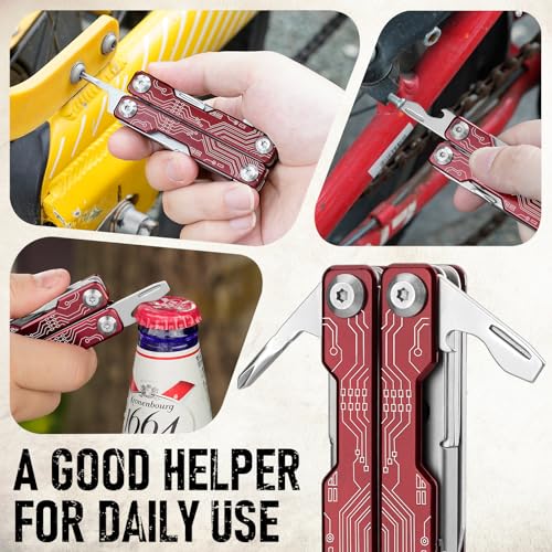 BIBURY Multitool EDC Rouge - Couteau Multifonction Compact avec Ciseaux, Brise-vitre, Tournevis, Lime - Gadget Essentiel et Cadeau Idéal pour Homme