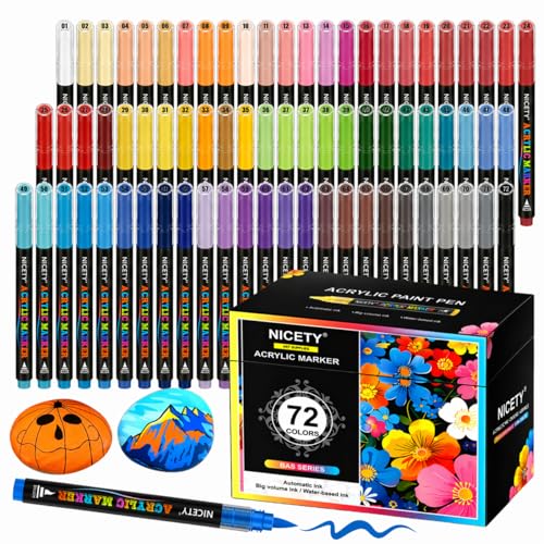 NICETY 72 Feutres Acryliques à Pointe Pinceau - Marqueurs Peinture Multi-Supports pour Artistes et Débutants