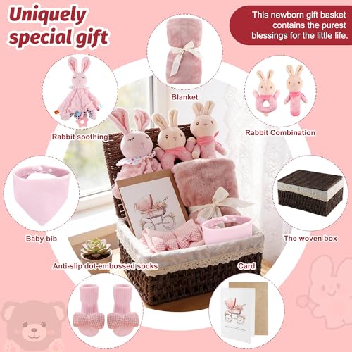 Coffret Naissance Mixte Bébé : Cadeau Idéal avec Couverture, Doudou, Hochet et Plus - Rose Doux