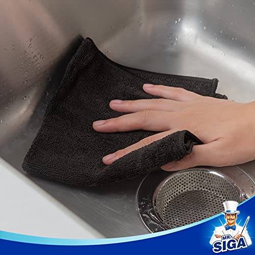 MR.SIGA 12 Chiffons Microfibre Ultra Doux Noir - Nettoyage Sans Rayures et Haute Absorption