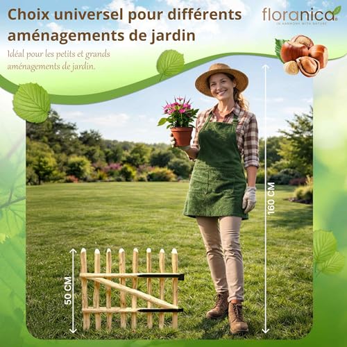 Floranica Portillon Rustique en Noisetier - 50 cm x 100 cm - Prêt à Poser pour Clôtures et Jardins