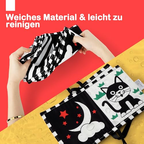 URMYWO Livre Tissu Bébé Montessori 0-12 Mois - Livre Sensoriel Noir et Blanc Éveil Visuel et Motricité