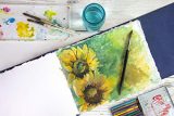 Carnet Aquarelle Cuir Suédé Bleu Rustique avec Papier Fait Main 350 GSM - 25x32 cm