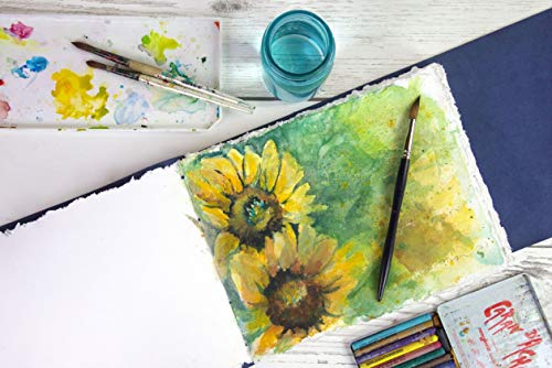 Carnet Aquarelle Cuir Suédé Bleu Rustique avec Papier Fait Main 350 GSM - 25x32 cm