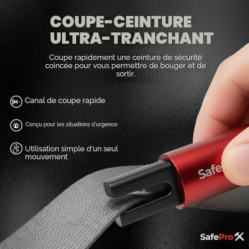 Marteau d'urgence pour Voiture - Brise-vitre et Coupe-Ceinture - Outil de Sauvetage Compact pour Sécurité Routière